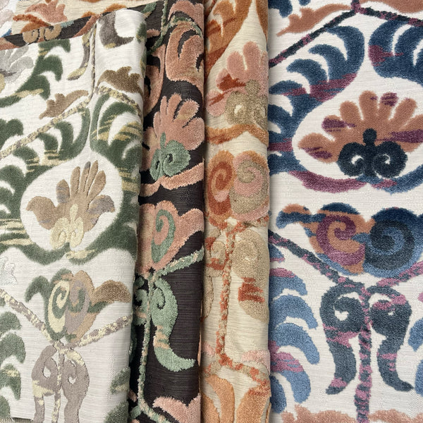 BUKHARA - DAMASK CUT VELVET UPHOLSTERY FABRIC BY THE YARD