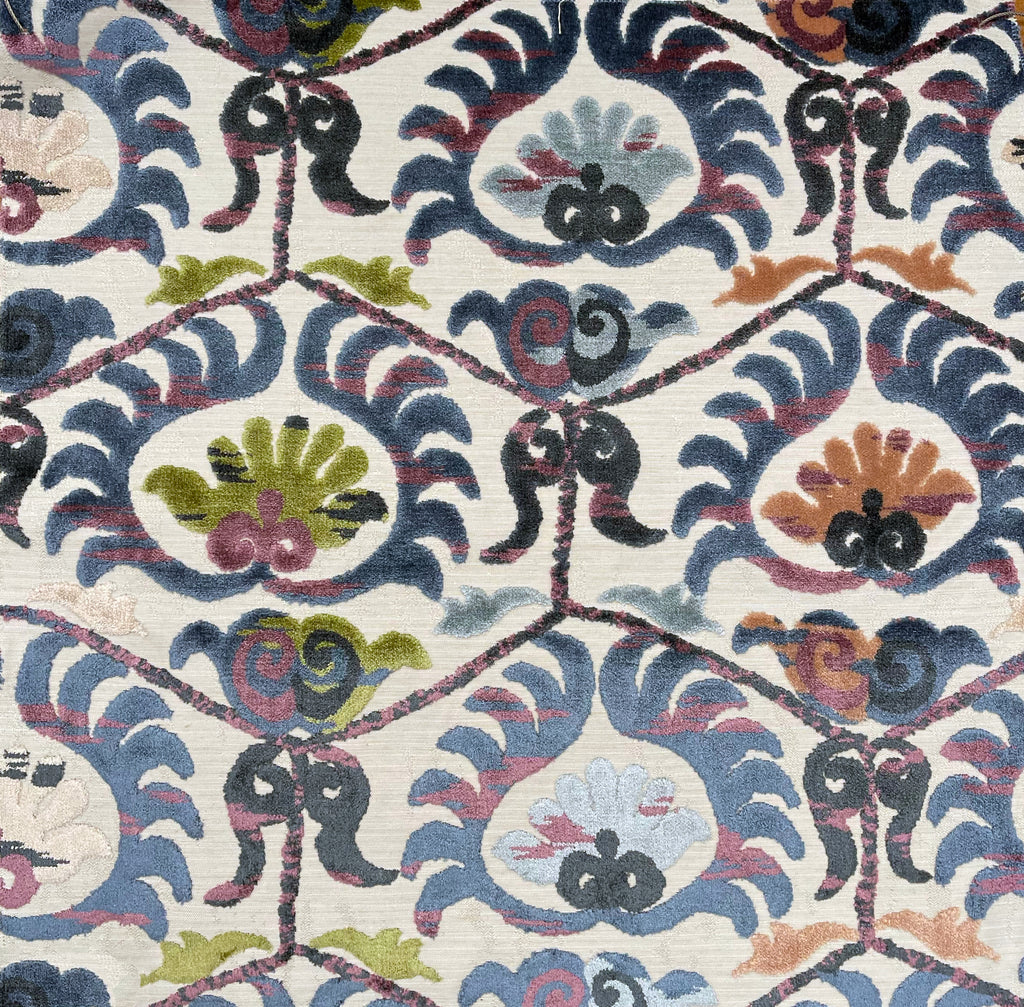 BUKHARA - DAMASK CUT VELVET UPHOLSTERY FABRIC BY THE YARD