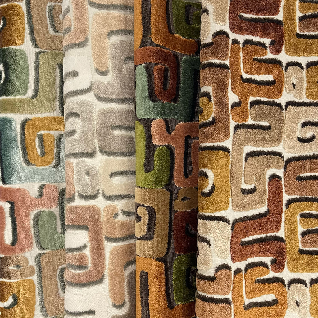NEW - DEKA- GEOMETRIC CUT VELVET UPHOLSTERY FABRIC BY THE YARD