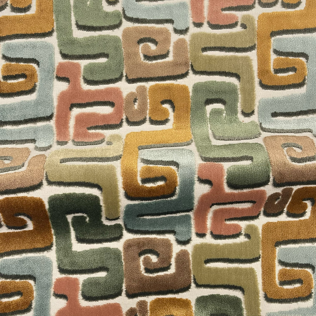 NEW - DEKA- GEOMETRIC CUT VELVET UPHOLSTERY FABRIC BY THE YARD