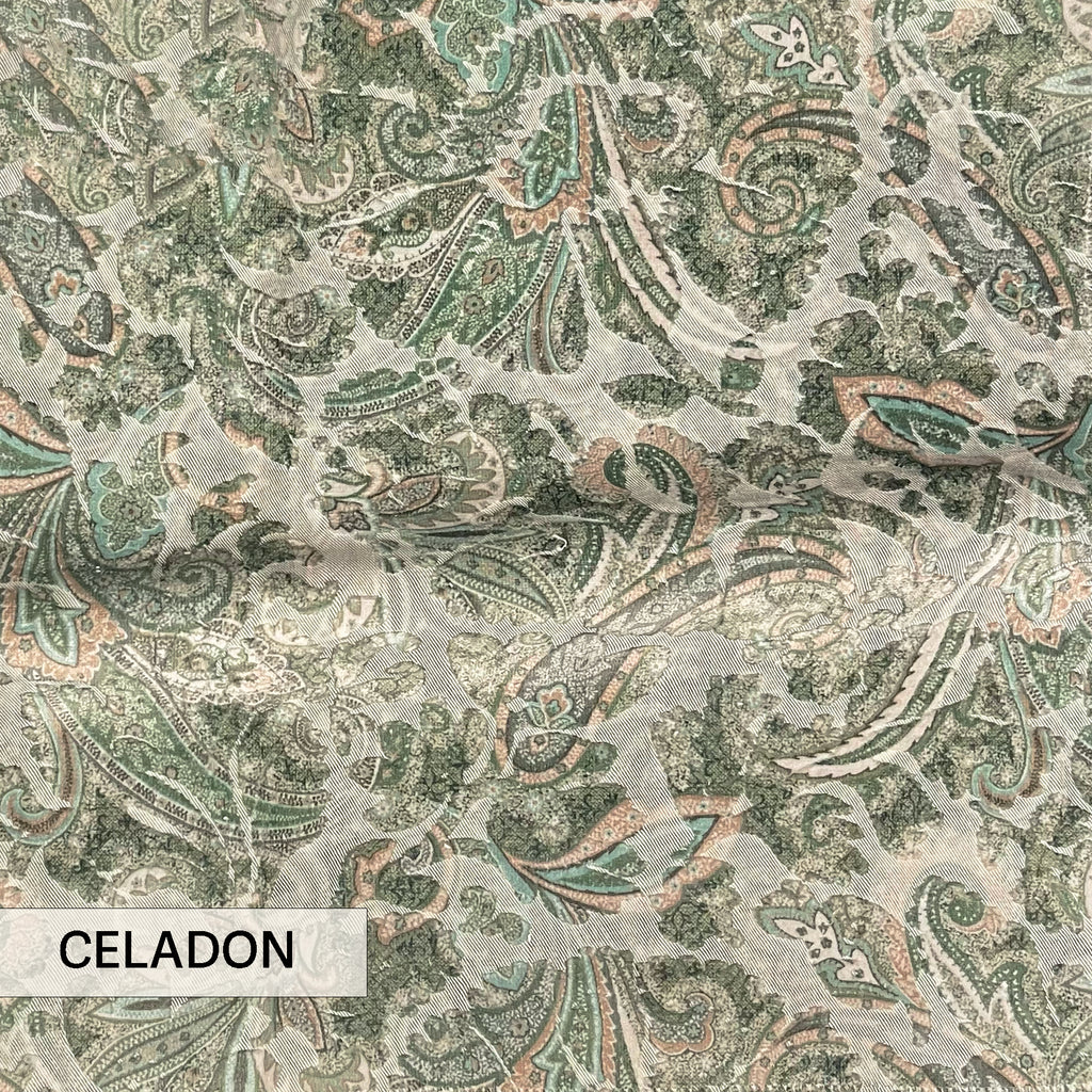 NEW - FLORIAN - BOTANICAL PAISLEY PRINTED CUT VELVET UPHOLSTERY FABRIC BY THE YARD