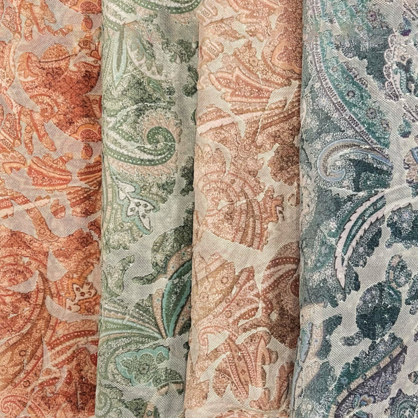 NEW - FLORIAN - BOTANICAL PAISLEY PRINTED CUT VELVET UPHOLSTERY FABRIC BY THE YARD