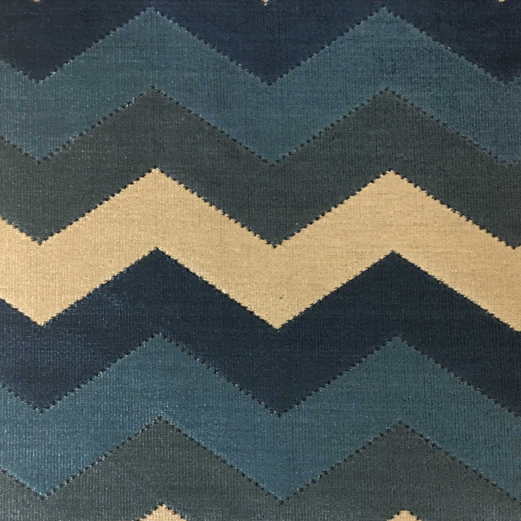 Longwood - Bold Chevron Pattern Cut Velvet Upholster Fabric by the Yard - Available in 10 Colors - Indigo - Top Fabric - 6