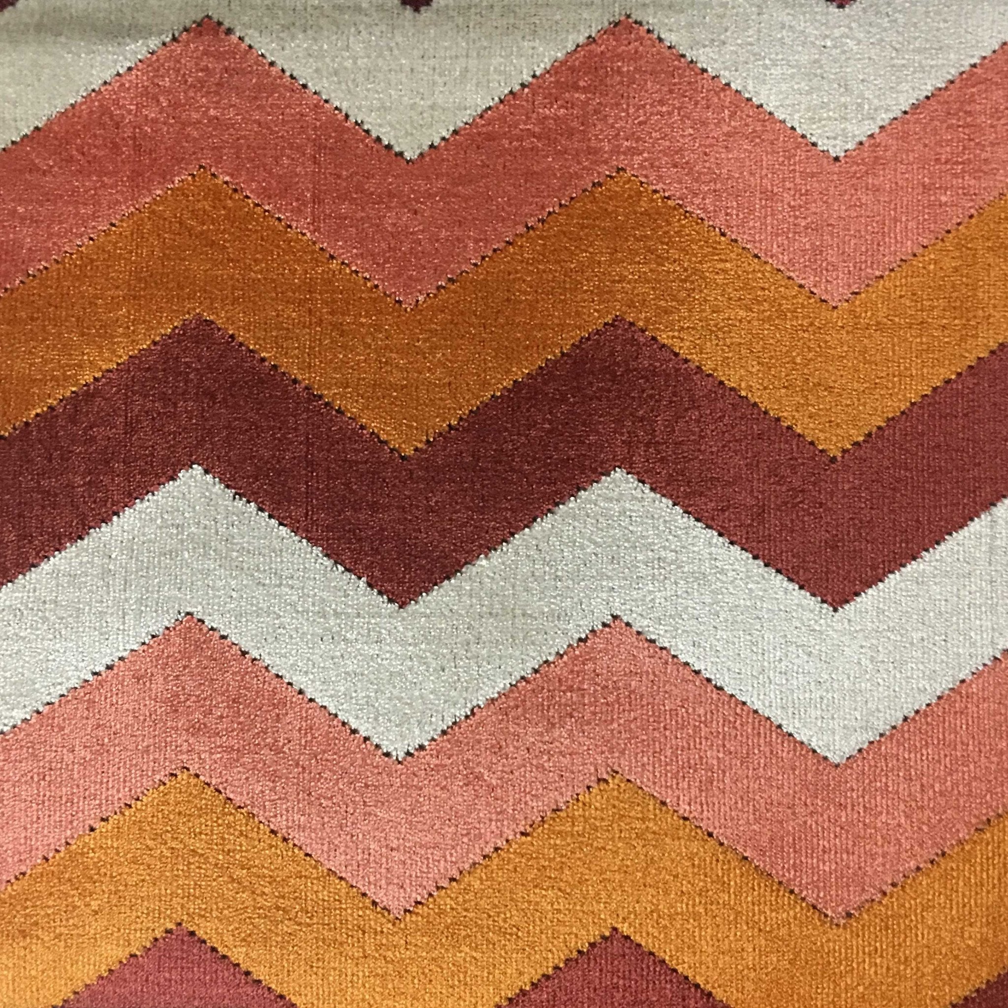 Colourful Geometric Chevron Lock Pattern Velour Velvet Print Upholstery  Fabric