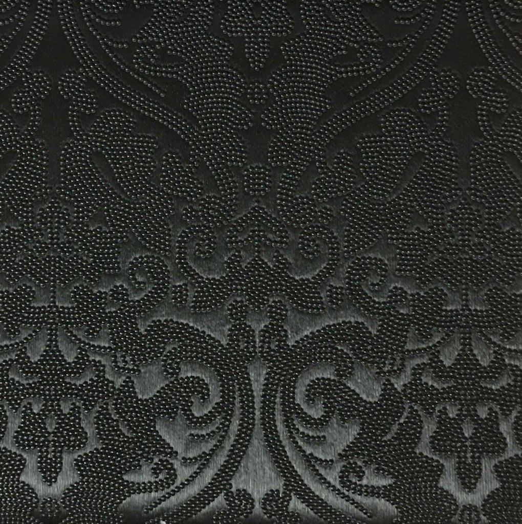 Lyon - Embossed Damask Pattern Vinyl Upholstery Fabric by the Yard - Available in 8 Colors - Black - Top Fabric - 5