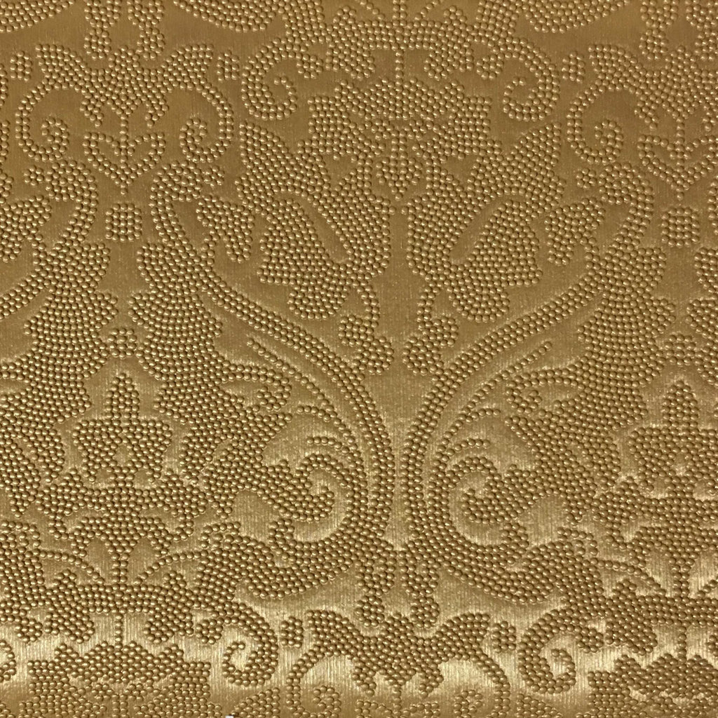 Lyon - Embossed Damask Pattern Vinyl Upholstery Fabric by the Yard - Available in 8 Colors - Gold - Top Fabric - 8