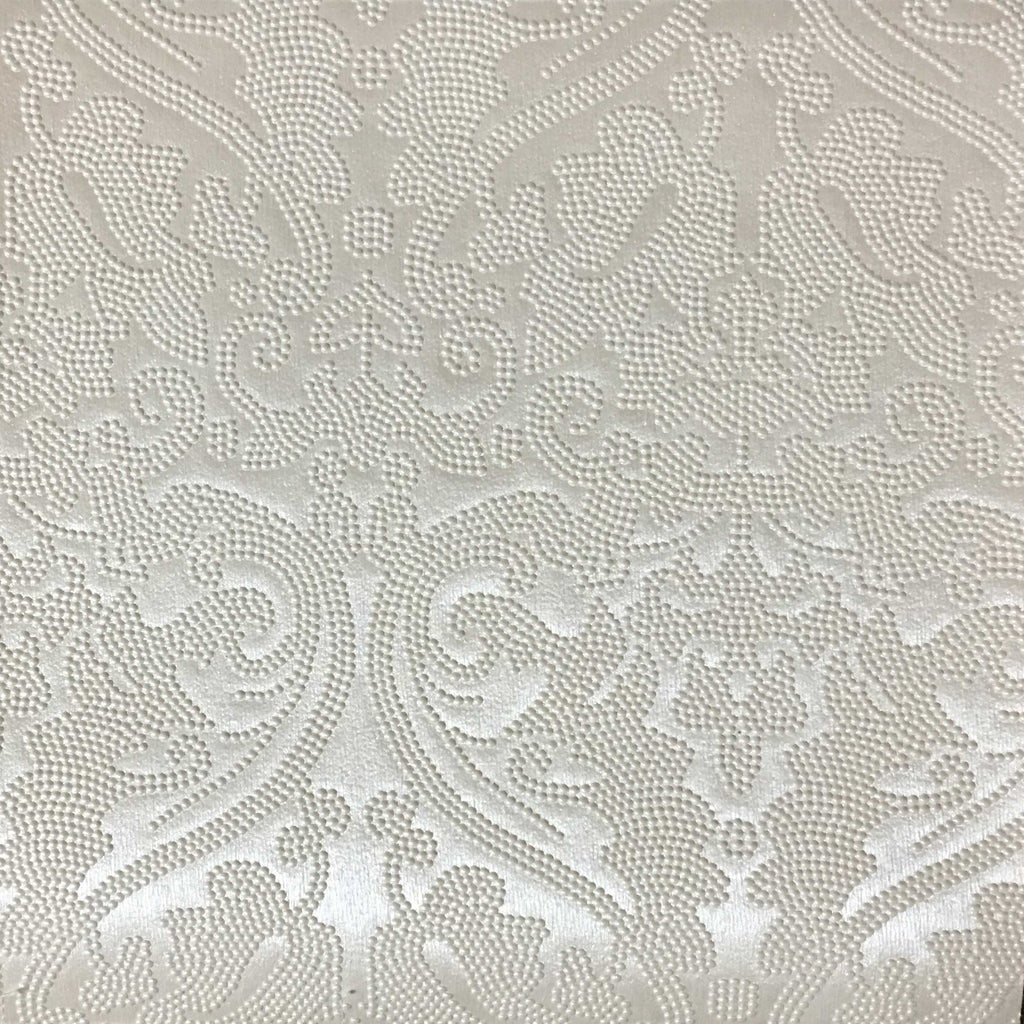 Lyon - Embossed Damask Pattern Vinyl Upholstery Fabric by the Yard - Available in 8 Colors - Pearl - Top Fabric - 2