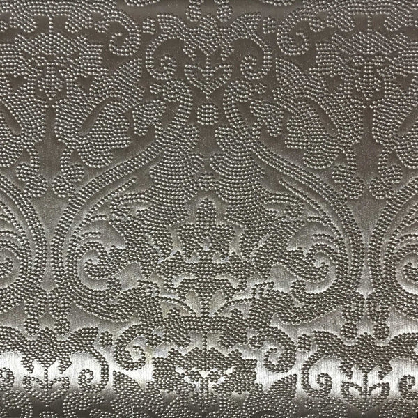 Lyon - Embossed Damask Pattern Vinyl Upholstery Fabric by the Yard - Available in 8 Colors - Silver - Top Fabric - 1