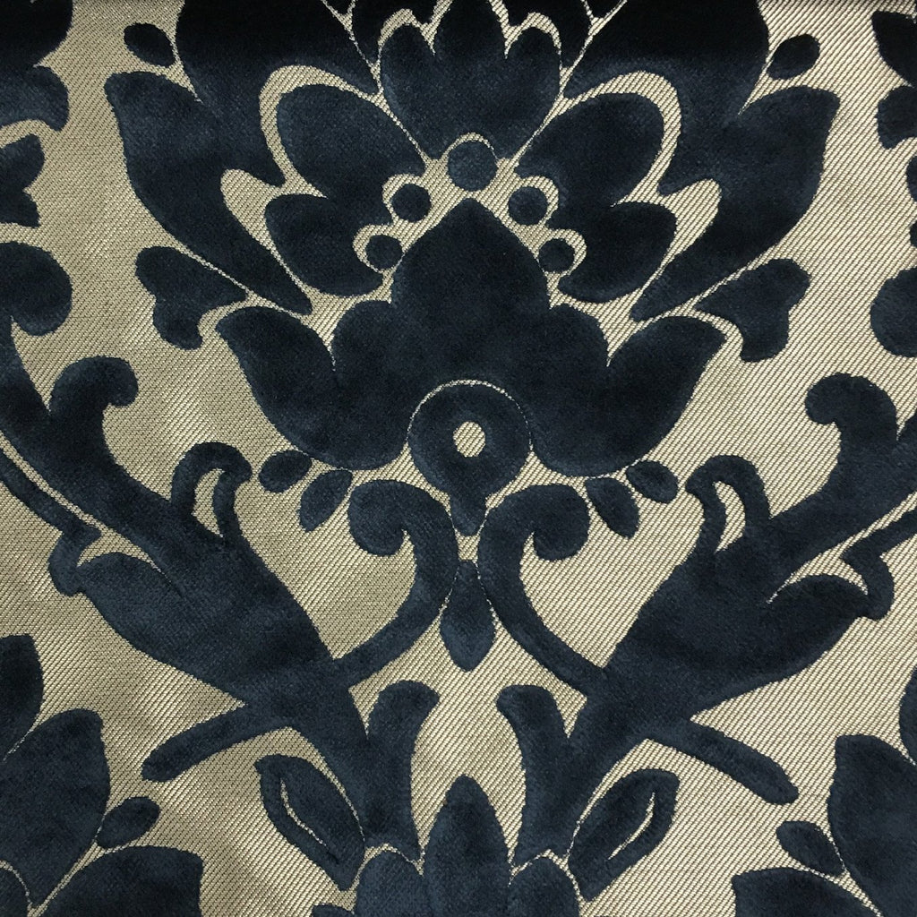 Radcliffe - Damask Pattern Lurex Burnout Velvet Upholstery Fabric by the Yard - Available in 23 Colors - Navy - Top Fabric - 15
