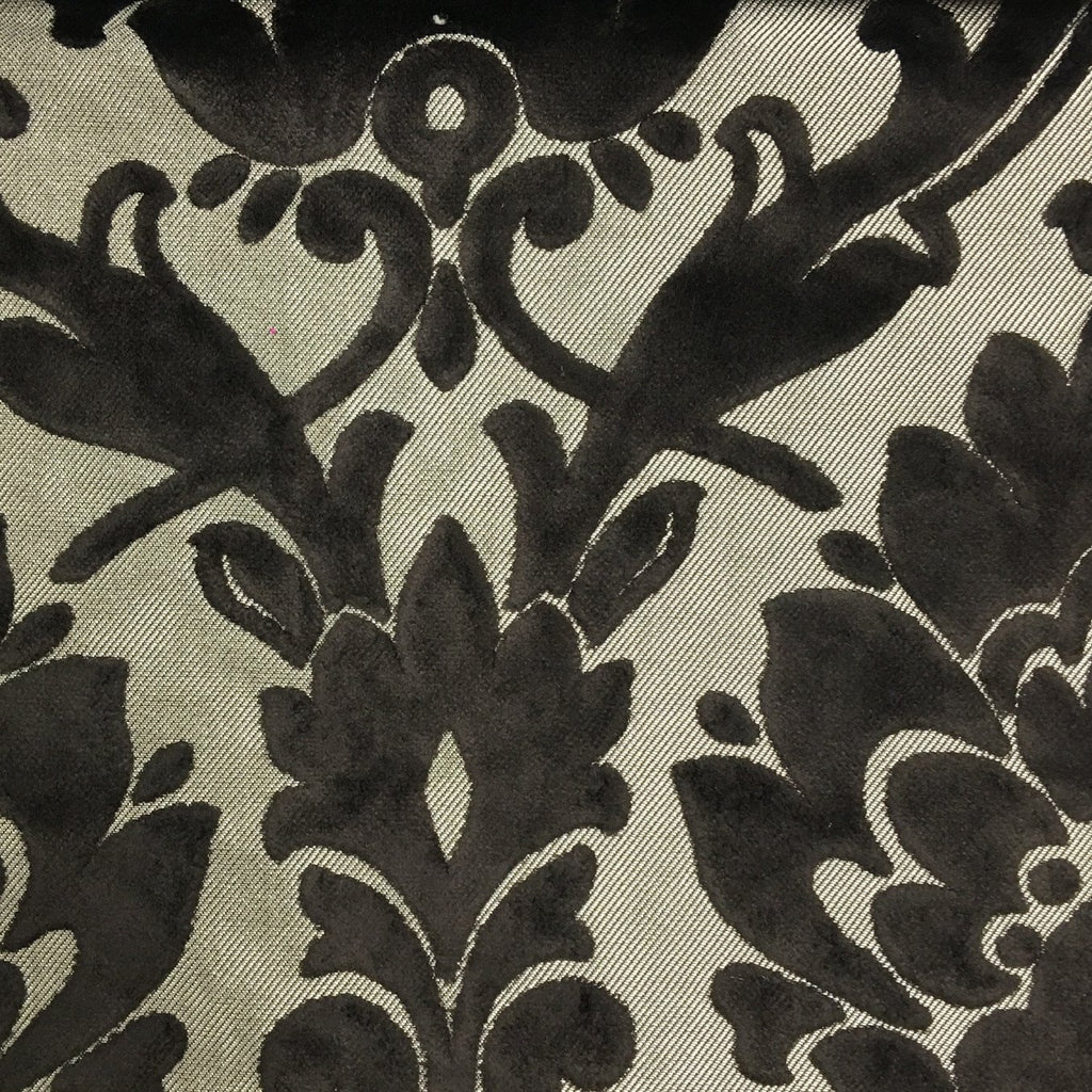 Radcliffe - Damask Pattern Lurex Burnout Velvet Upholstery Fabric by the Yard - Available in 23 Colors - Otter - Top Fabric - 45