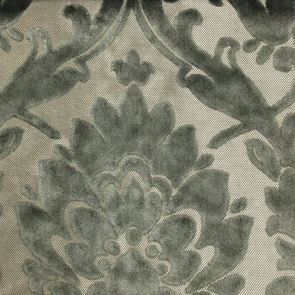 Radcliffe - Damask Pattern Lurex Burnout Velvet Upholstery Fabric by the Yard - Available in 23 Colors - Pewter - Top Fabric - 35