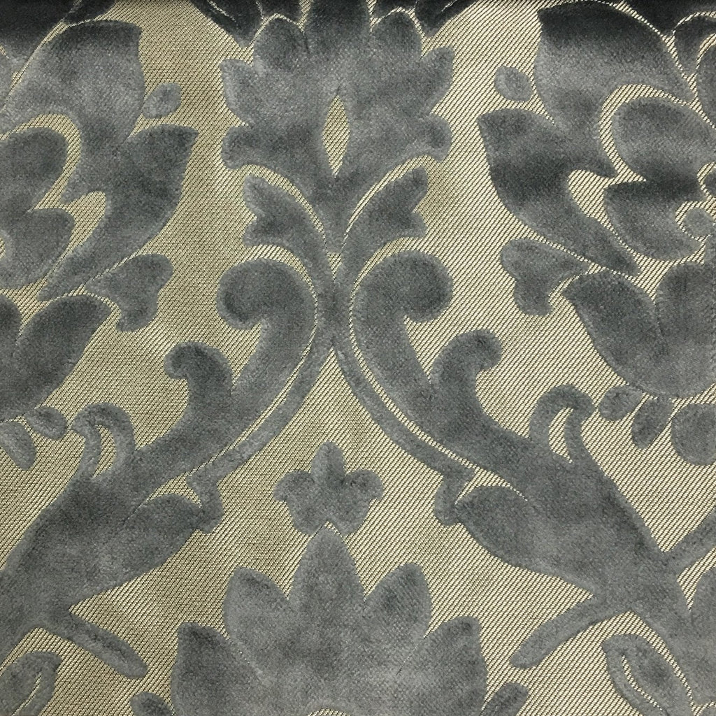 Radcliffe - Damask Pattern Lurex Burnout Velvet Upholstery Fabric by the Yard - Available in 23 Colors - Steel - Top Fabric - 37