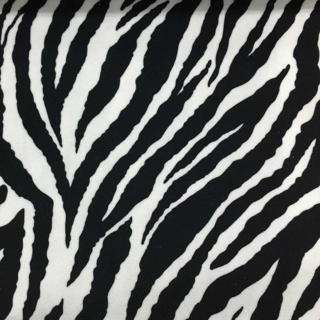 Safari - Baby Zebra - Short Pile Velvet Fabric Drapery, Pillow, & Upholstery Fabric by the Yard - Available in 2 Colors - Black / With Backing - Top Fabric - 1