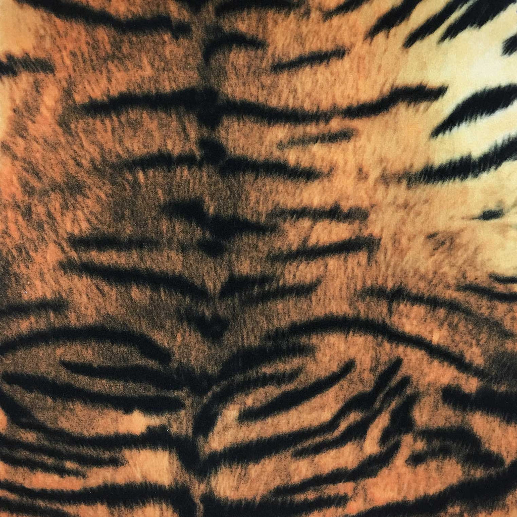 Safari - Tiger - Short Pile Velvet Fabric Drapery, Pillow, & Upholstery Fabric by the Yard - Available in 2 Colors - Brown / With Backing - Top Fabric - 2