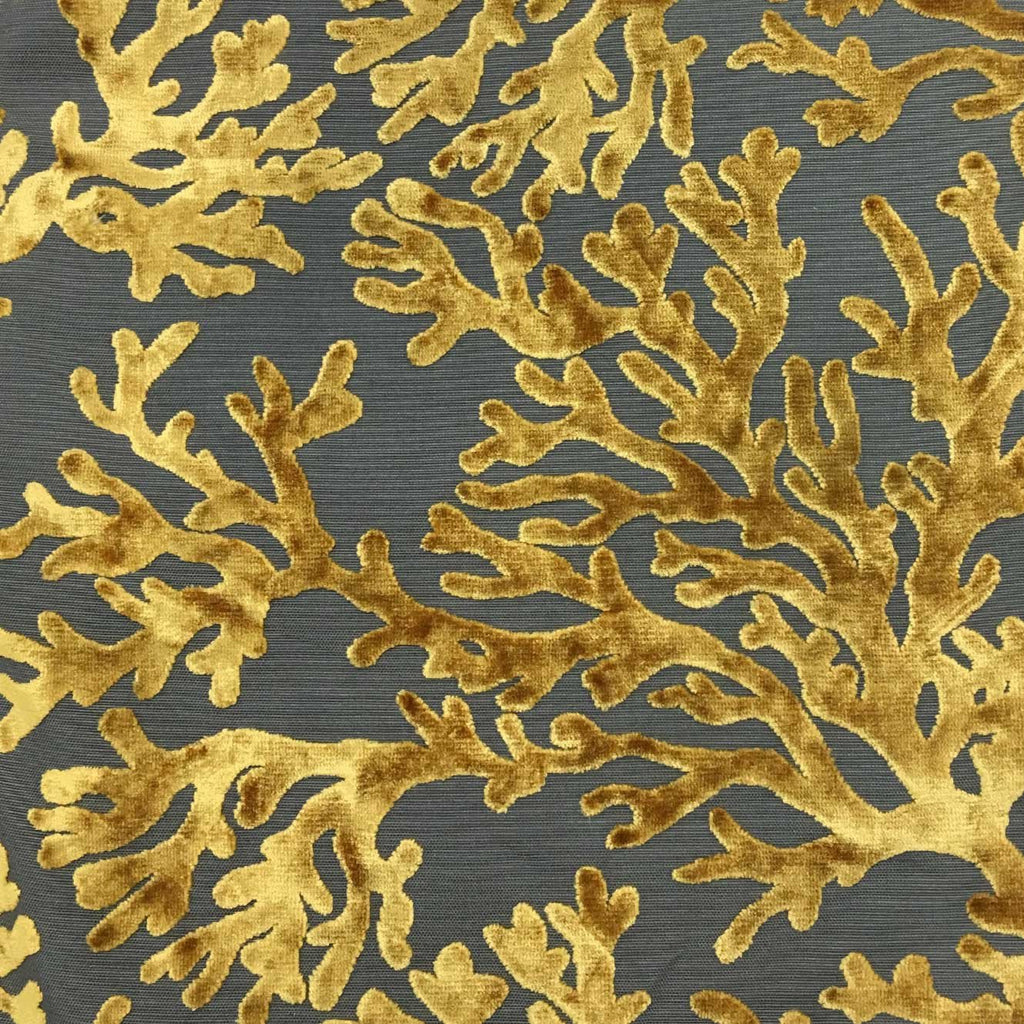 Scuba - Coral Pattern Burnout Velvet Upholstery Fabric by the Yard - Available in 12 Colors - Golden - Top Fabric - 5