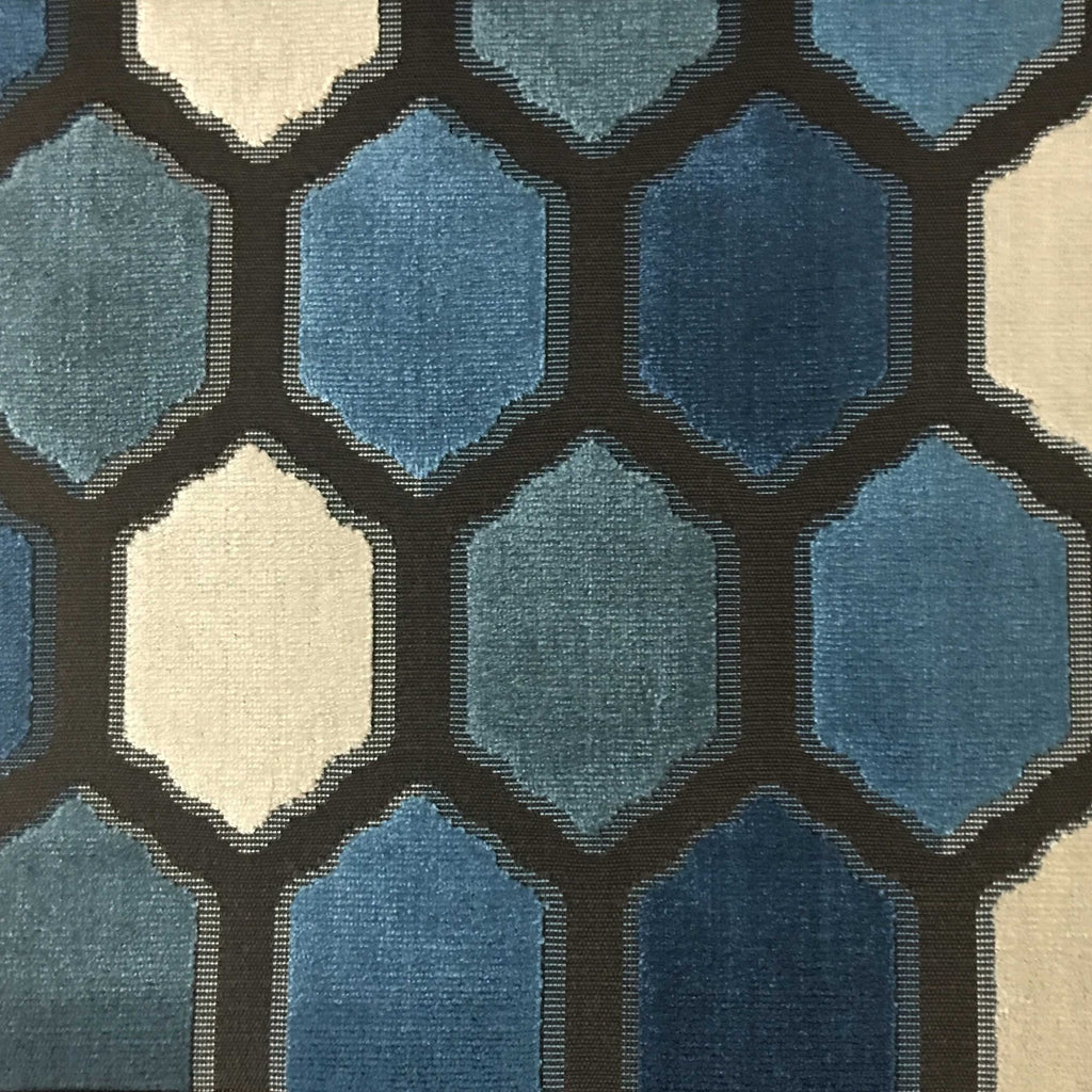 Seymour - Honeycomb Cut Velvet Fabric Drapery & Upholstery Fabric by the Yard - Available in 13 Colors - Indigo - Top Fabric - 11