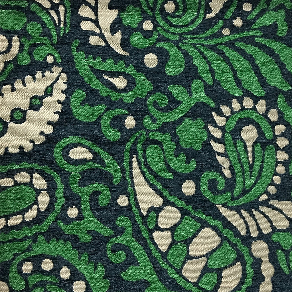 Sydney - Modern Paisley Textured Chenille Upholstery Fabric by the Yard - Available in 8 Colors - Emerald - Top Fabric - 5