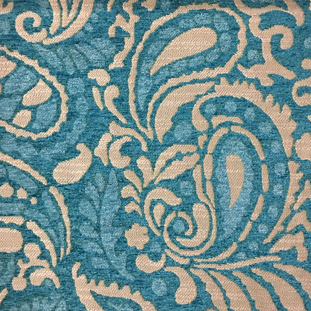 Sydney - Modern Paisley Textured Chenille Upholstery Fabric by the Yard - Available in 8 Colors - Laguna - Top Fabric - 7