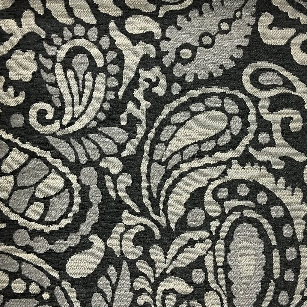 Sydney - Modern Paisley Textured Chenille Upholstery Fabric by the Yard - Available in 8 Colors - Zinc - Top Fabric - 1