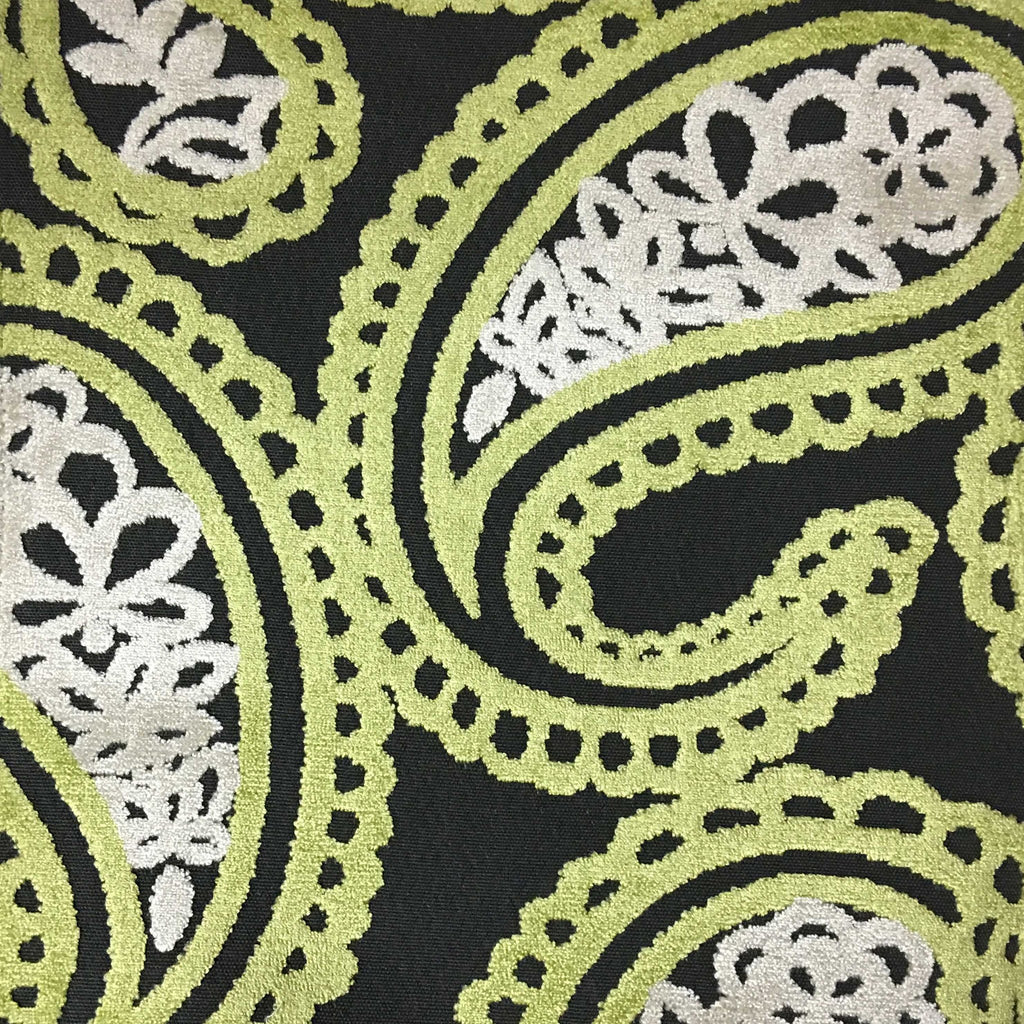 Victoria - Bold Paisley Cut Velvet Upholstery Fabric by the Yard - Available in 10 Colors - Grass - Top Fabric - 3